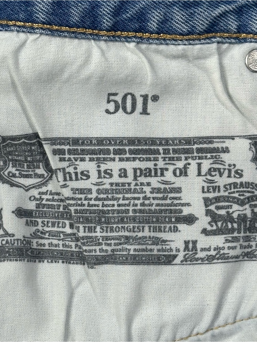 Levi's 501 Light Blue Distressed Denim Jean Shorts - Picture 6 of 9
